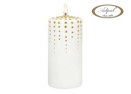 Świeca pieńkowa biała 15/7 cm Glitter Dots złote kropki Adpal