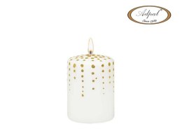 Świeca pieńkowa biała 10/7 cm Glitter Dots złote kropki Adpal