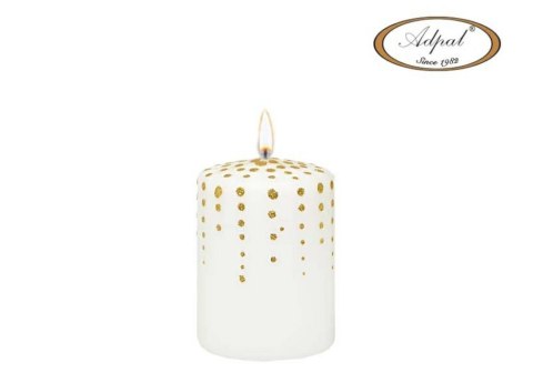 Świeca pieńkowa biała 10/7 cm Glitter Dots złote kropki Adpal Świeca pieńkowa biała 10/7 cm Glitter Dots złote kropki Adpal